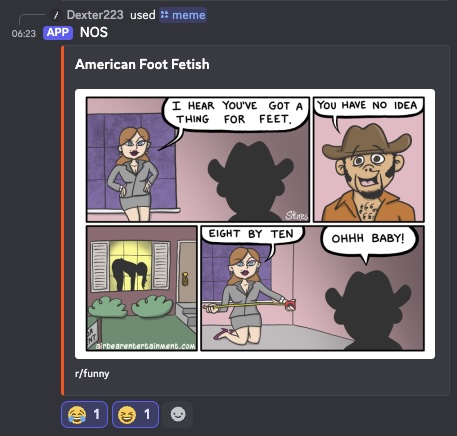 NOS /meme slash command posting a fresh meme to a Discord channel