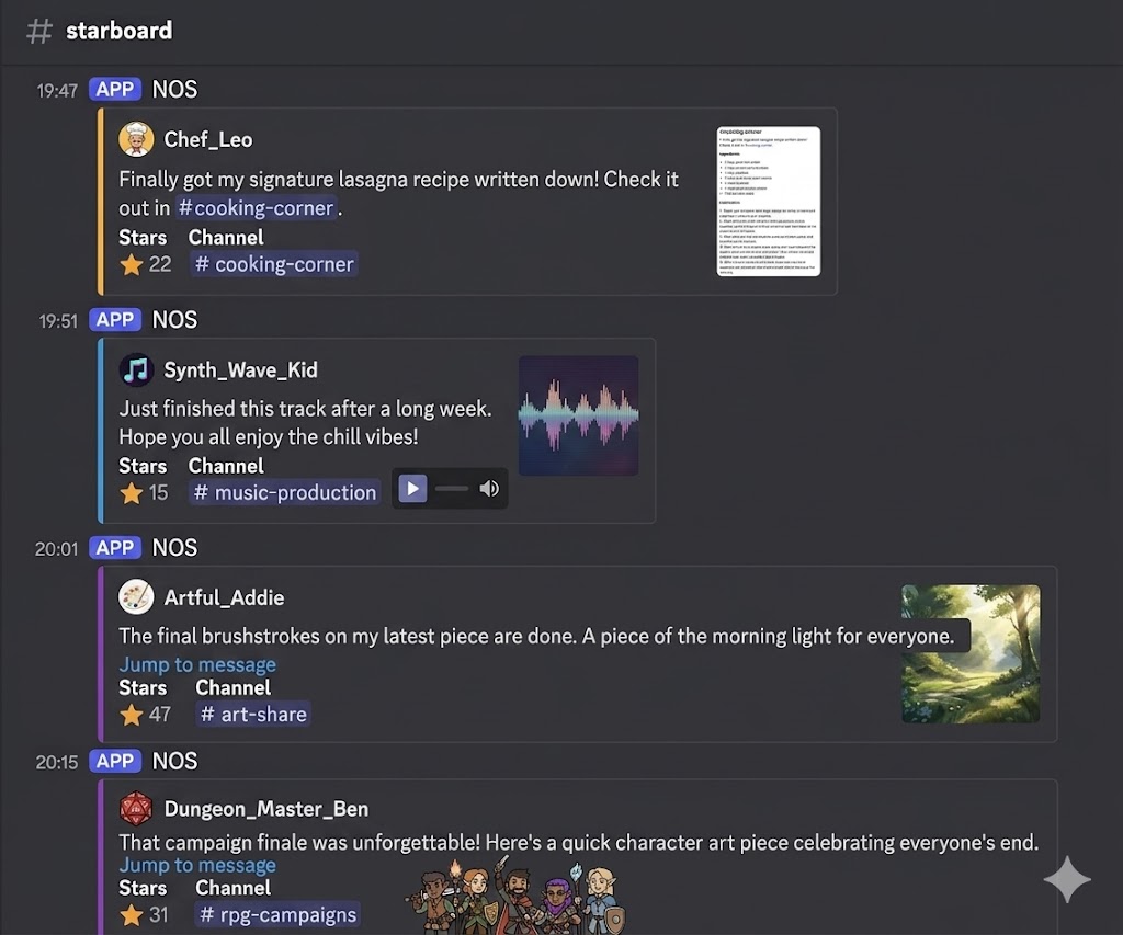 NOS Discord starboard collecting messages the community reacted to with stars